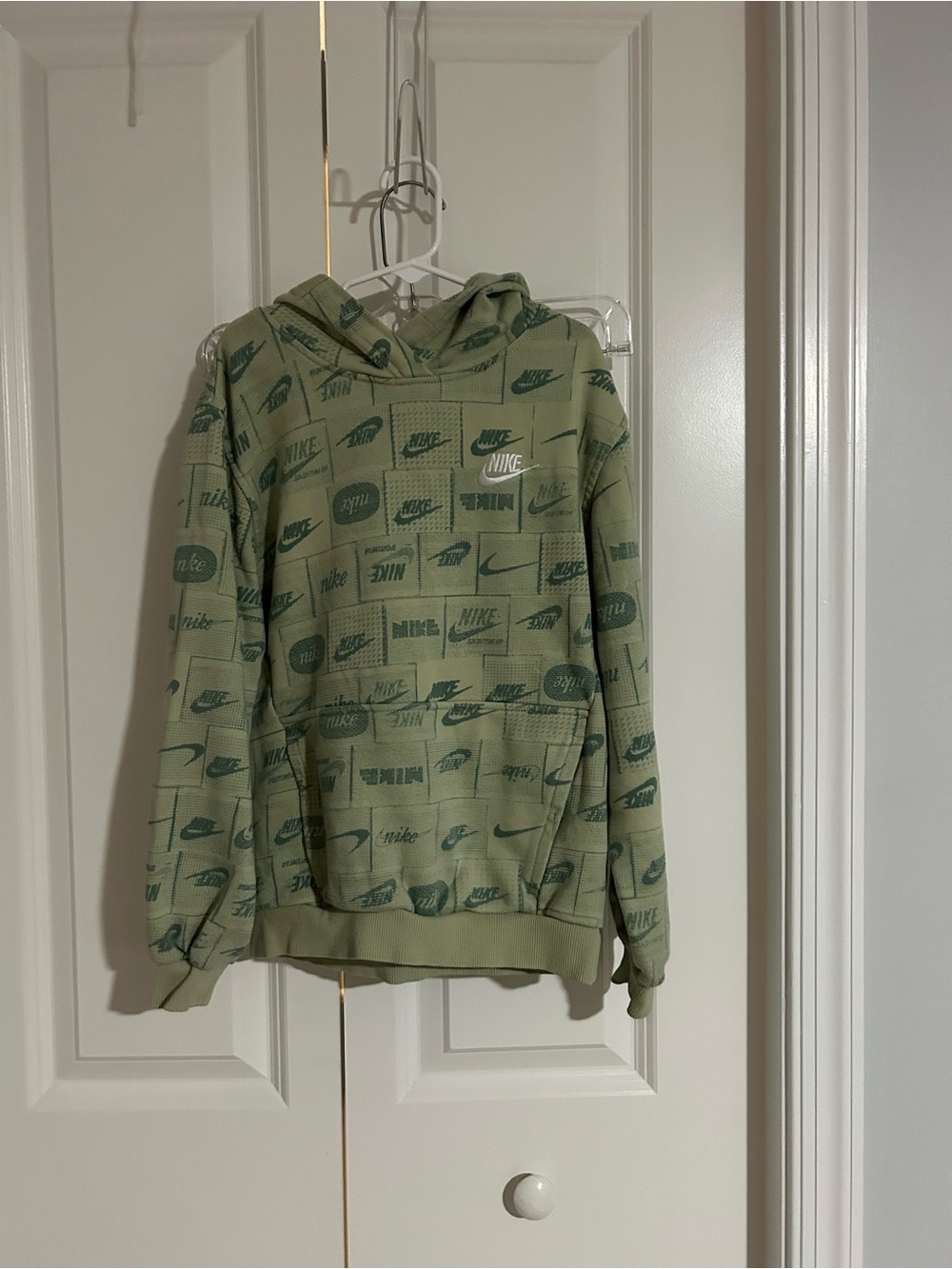 Nike Olive Green All-Over Logo Crewneck Hoodie